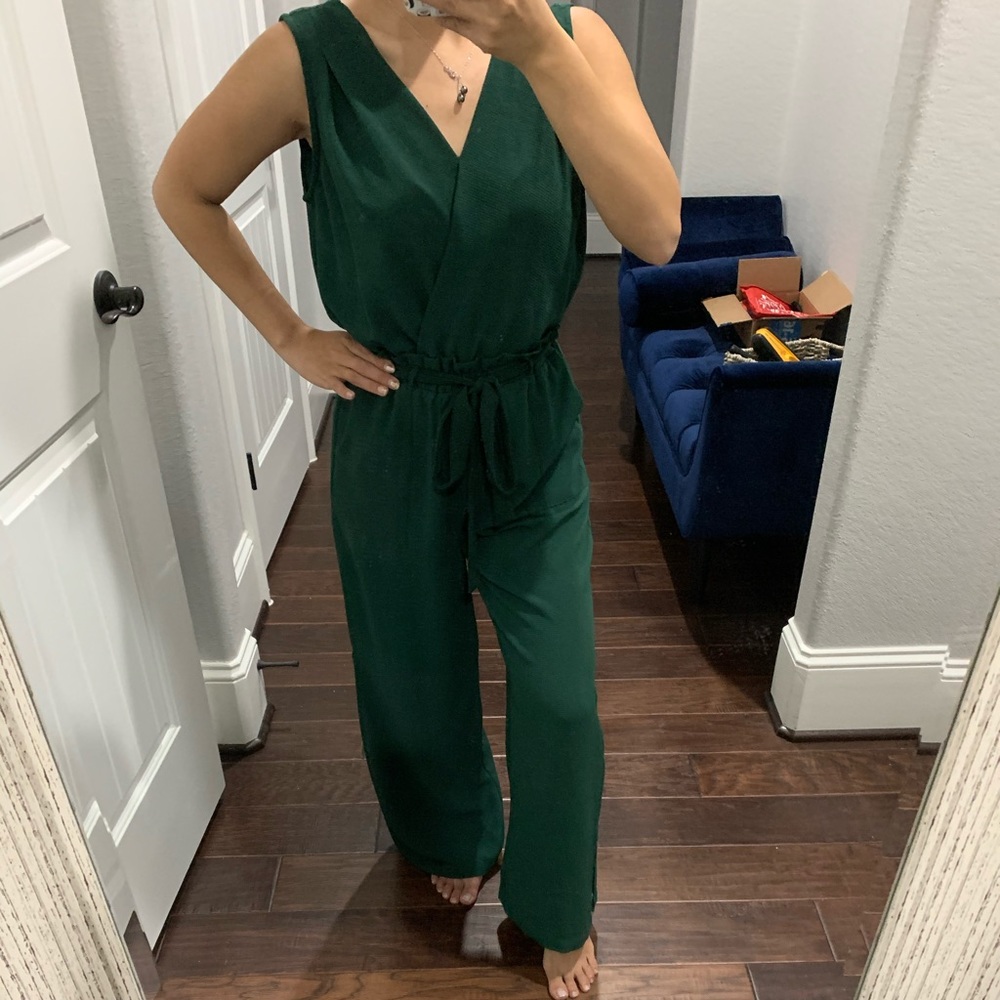 Hunter green jump suit with pocket
